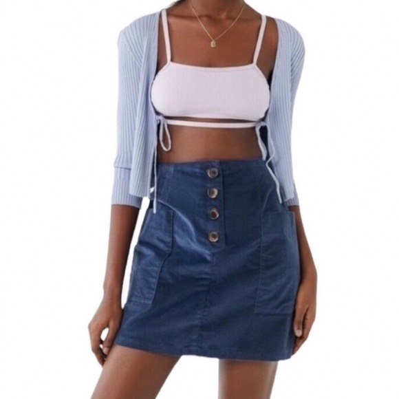 BDG Dresses & Skirts - BDG Urban Outfitters Blue Corduroy Button Front A Line Mini Skirt Womens Size M